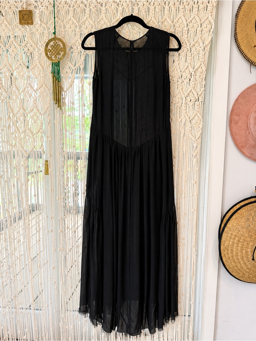 BLK DNM Black Silk Sheer Dress S Minimalist Slip Flowy Raw Hem